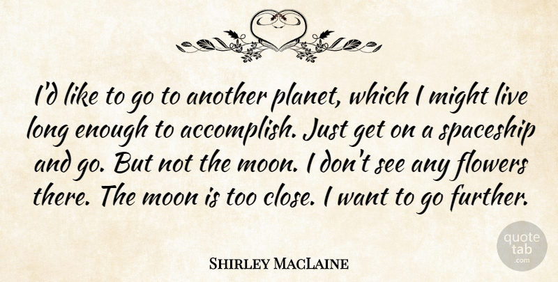 Shirley MacLaine Quote About Flower, Moon, Long: Id Like To Go To...