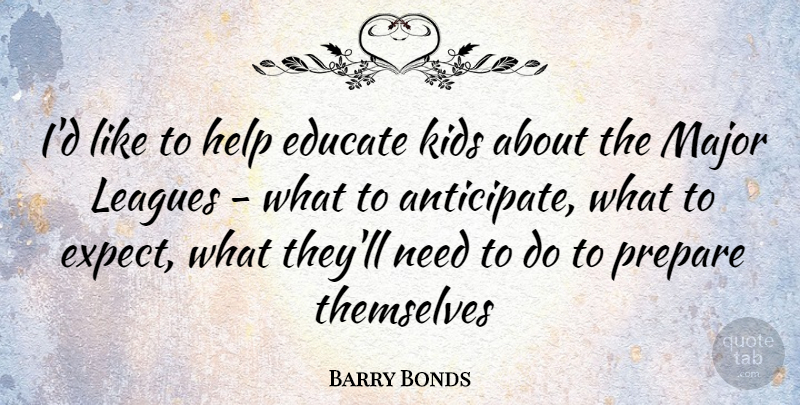 Barry Bonds Quote About Kids, League, Needs: Id Like To Help Educate...