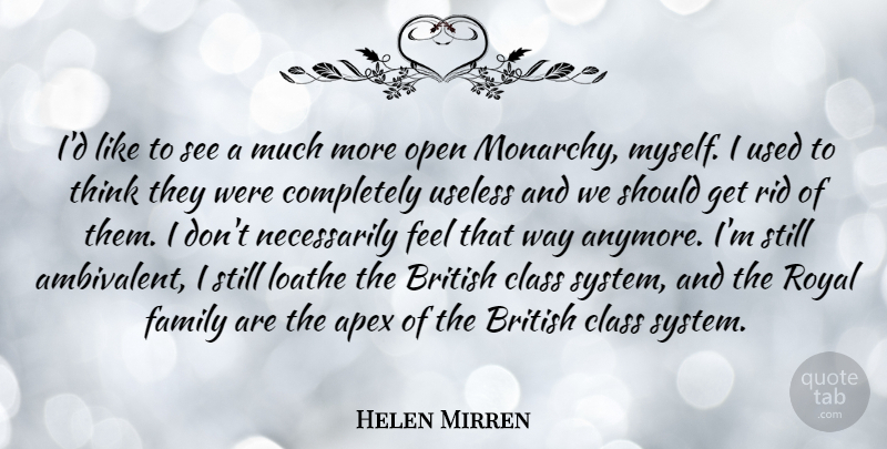 Helen Mirren Quote About Thinking, Class, British Monarchy: Id Like To See A...