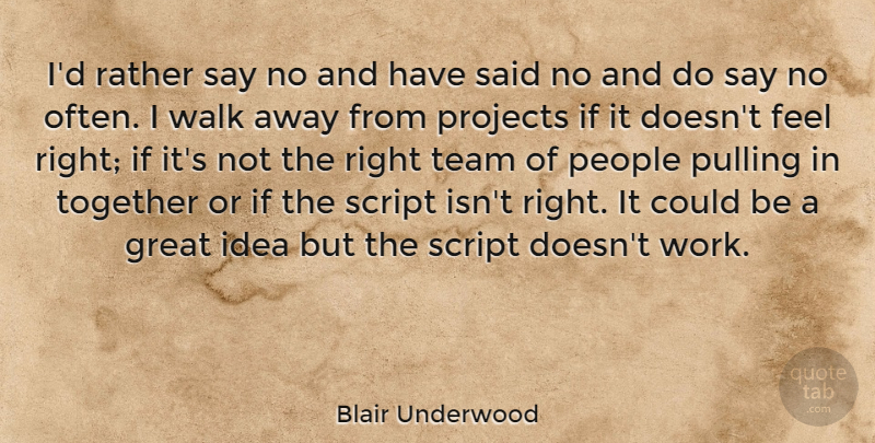 Blair Underwood Quote About Great, People, Projects, Pulling, Rather: Id Rather Say No And...