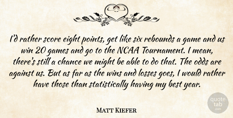 Matt Kiefer Quote About Against, Best, Chance, Eight, Far: Id Rather Score Eight Points...