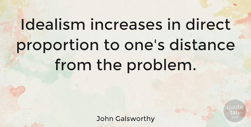 John Galsworthy Quote About Inspirational, Distance, Problem: Idealism Increases In Direct Proportion...
