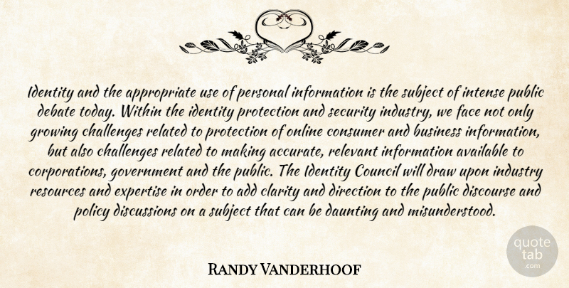 Randy Vanderhoof Quote About Add, Available, Business, Challenges, Clarity: Identity And The Appropriate Use...
