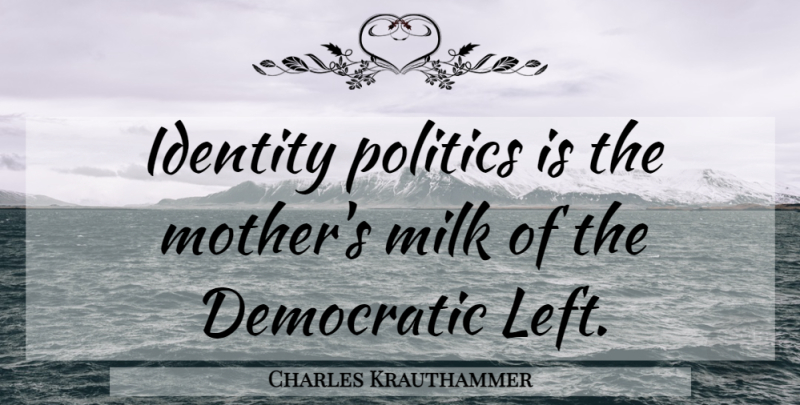Charles Krauthammer Quote About Mother, Identity Politics, Milk: Identity Politics Is The Mothers...