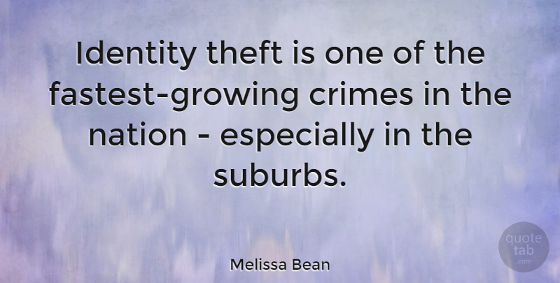 Melissa Bean Quote About Identity, Growing, Crime: Identity Theft Is One Of...