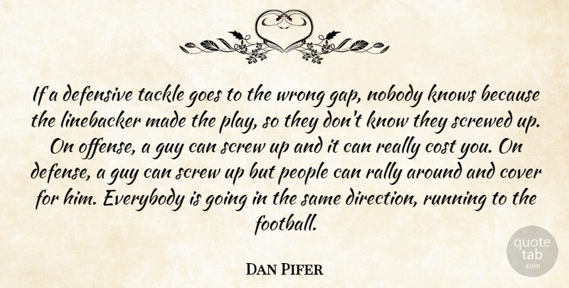 Dan Pifer Quote About Cost, Cover, Defensive, Everybody, Goes: If A Defensive Tackle Goes...