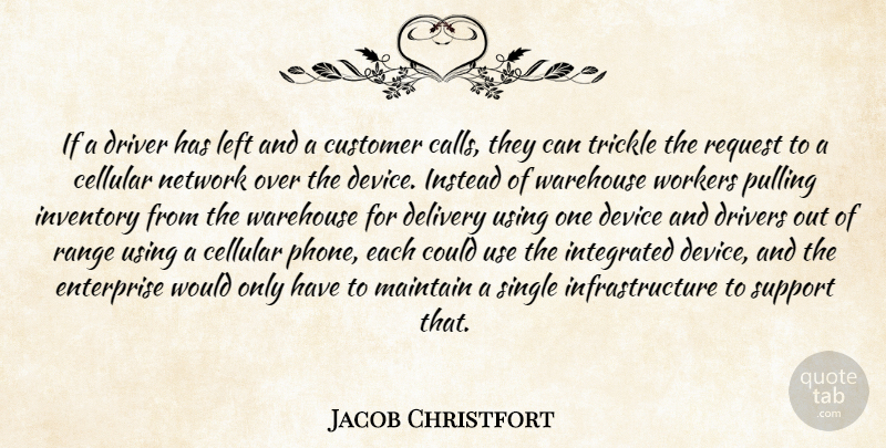 Jacob Christfort Quote About Customer, Delivery, Device, Driver, Drivers: If A Driver Has Left...