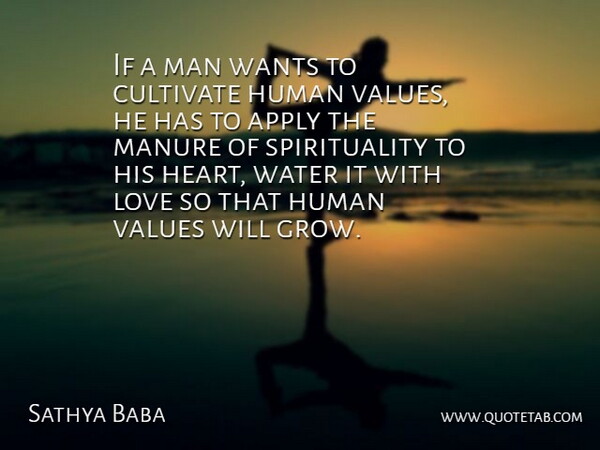 Sathya Baba Quote About Apply, Cultivate, Heart, Human, Love: If A Man Wants To...