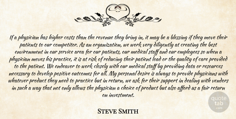 Steve Smith Quote About Afford, Area, Ask, Best, Blessing: If A Physician Has Higher...