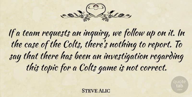 Steve Alic Quote About Case, Follow, Game, Regarding, Requests: If A Team Requests An...