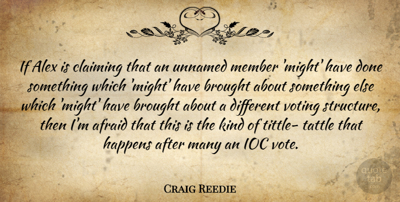 Craig Reedie Quote About Afraid, Alex, Brought, Claiming, Happens: If Alex Is Claiming That...