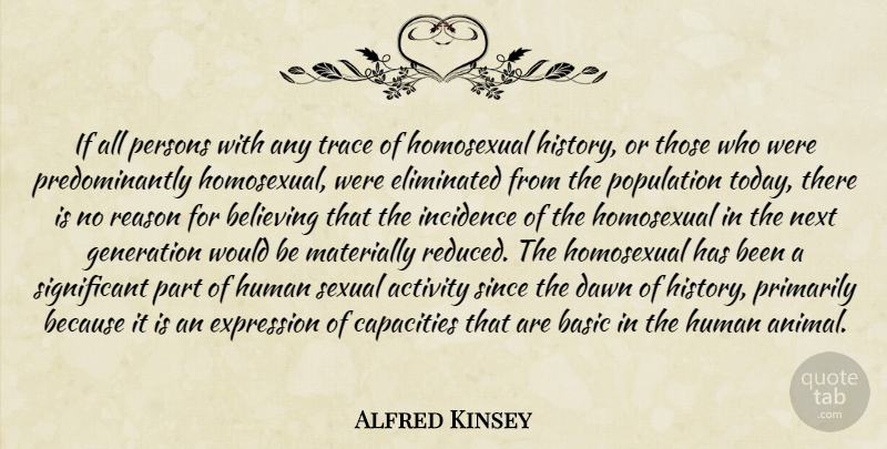 Alfred Kinsey Quote About Believe, Gay, Animal: If All Persons With Any...