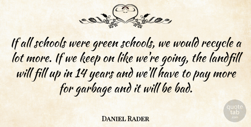 Daniel Rader Quote About Garbage, Green, Landfill, Pay, Recycle: If All Schools Were Green...