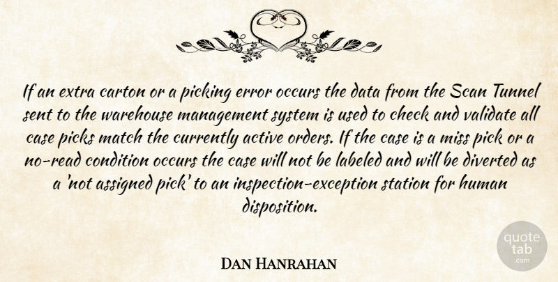 Dan Hanrahan Quote About Active, Assigned, Case, Check, Condition: If An Extra Carton Or...