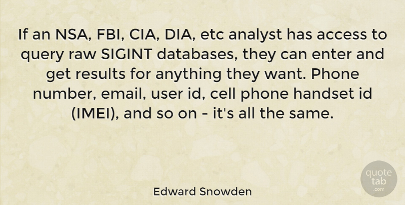 Edward Snowden Quote About Phones, Cells, Nsa: If An Nsa Fbi Cia...