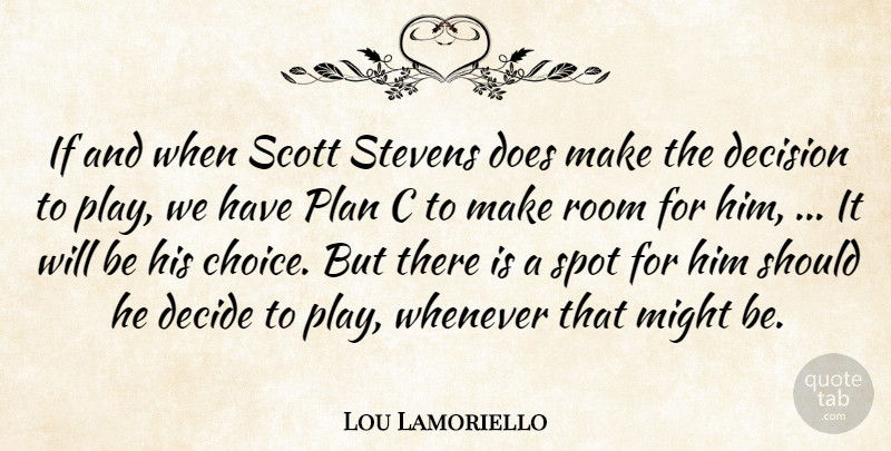 Lou Lamoriello Quote About Decide, Decision, Might, Plan, Room: If And When Scott Stevens...