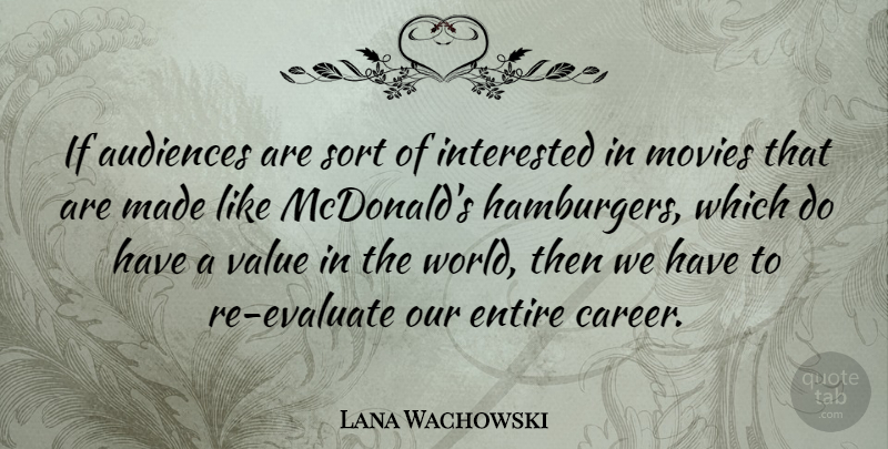 Lana Wachowski Quote About American Director, Audiences, Entire, Interested, Movies: If Audiences Are Sort Of...