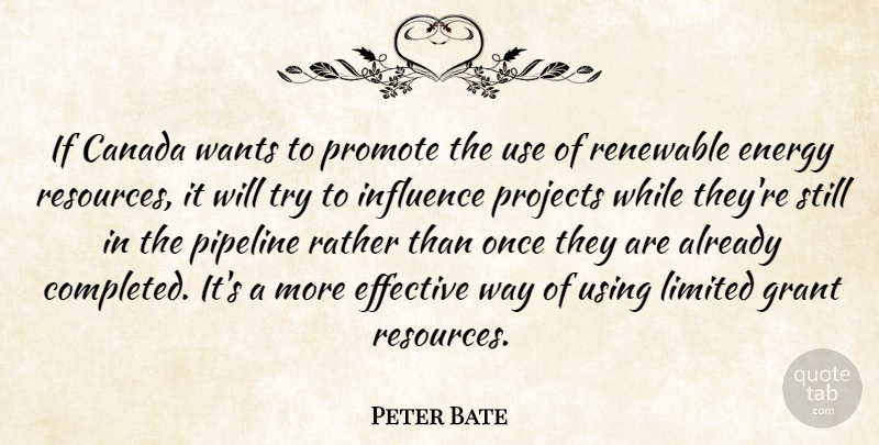 Peter Bate Quote About Canada, Effective, Energy, Grant, Influence: If Canada Wants To Promote...