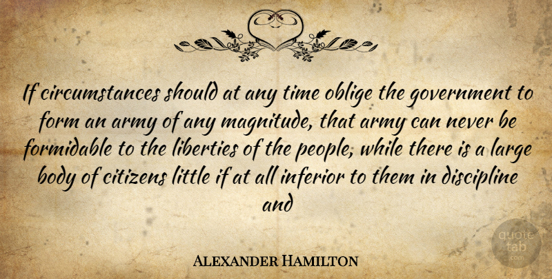 Alexander Hamilton Quote About Army, Army And Navy, Body, Citizens, Discipline: If Circumstances Should At Any...