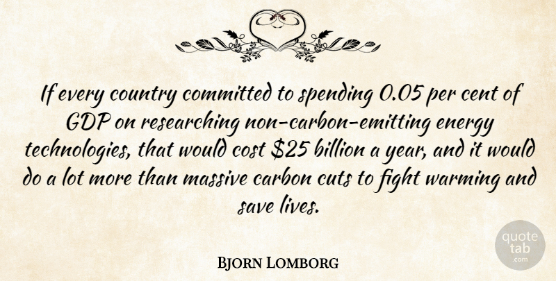 Bjorn Lomborg Quote About Billion, Carbon, Cent, Committed, Cost: If Every Country Committed To...
