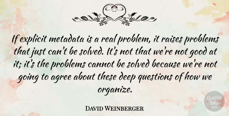 David Weinberger Quote About Agree, Cannot, Explicit, Good, Problems: If Explicit Metadata Is A...