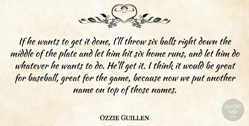 Ozzie Guillen Quote About Balls, Great, Hit, Home, Middle: If He Wants To Get...