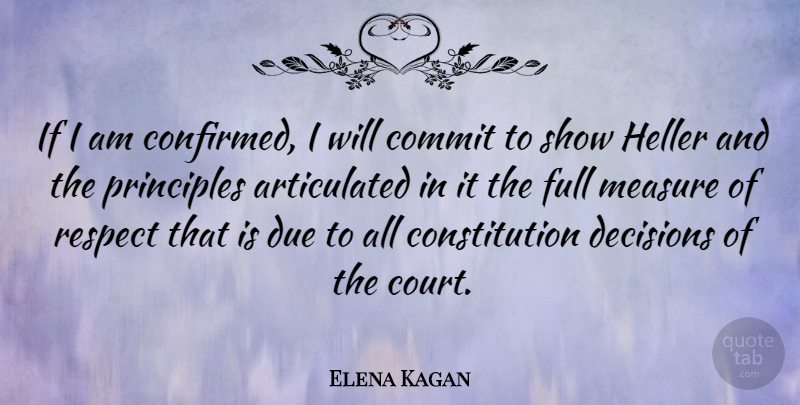 Elena Kagan Quote About Decision, Principles, Constitution: If I Am Confirmed I...