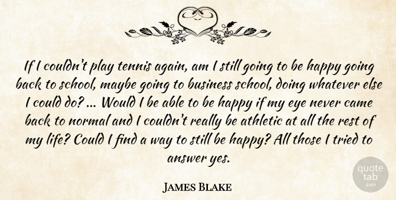 James Blake Quote About Answer, Athletic, Business, Came, Eye: If I Couldnt Play Tennis...