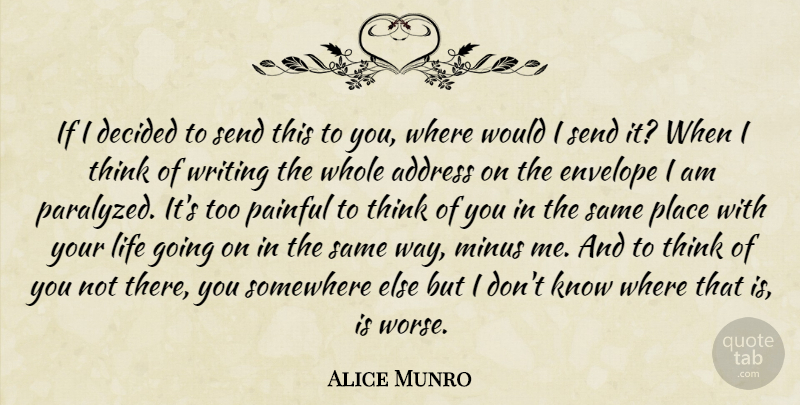 Alice Munro Quote About Writing, Thinking, Somewhere Else: If I Decided To Send...