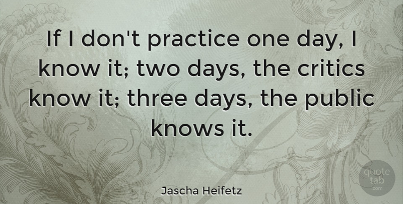 Jascha Heifetz Quote About Music, Guitar, Practice: If I Dont Practice One...