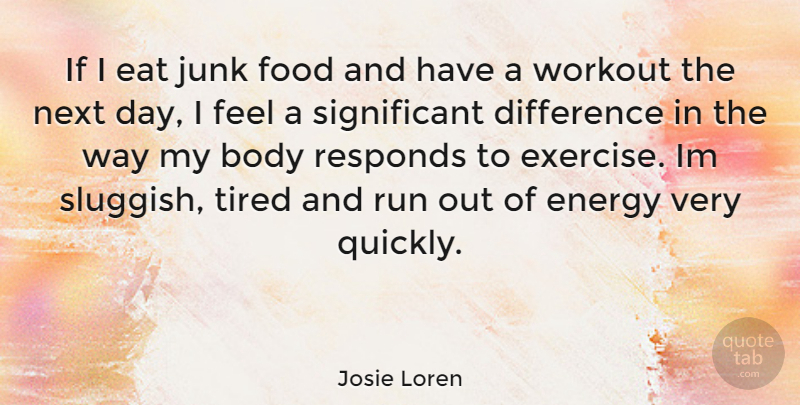 Josie Loren Quote About Running, Workout, Tired: If I Eat Junk Food...