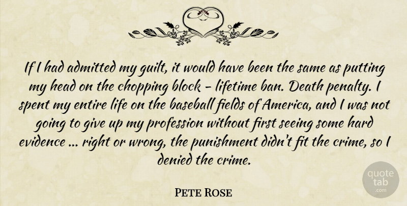 Pete Rose Quote About Baseball, Giving Up, Block: If I Had Admitted My...