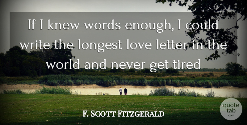 F. Scott Fitzgerald Quote About Writing, Tired, World: If I Knew Words Enough...