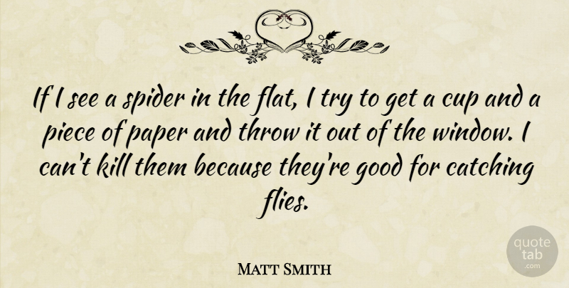Matt Smith Quote About Catching, Cup, Good, Paper, Piece: If I See A Spider...
