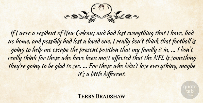 Terry Bradshaw Quote About Affected, Escape, Family, Football, Glad: If I Were A Resident...
