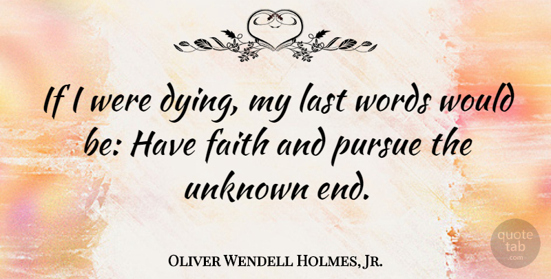 Oliver Wendell Holmes, Jr. Quote About Faith, Dying, Would Be: If I Were Dying My...