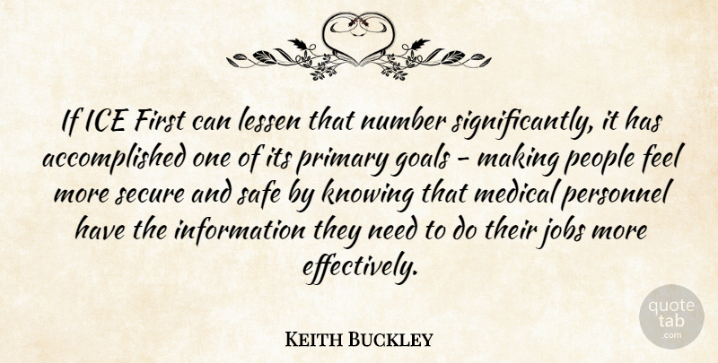 Keith Buckley Quote About Goals, Ice, Information, Jobs, Knowing: If Ice First Can Lessen...