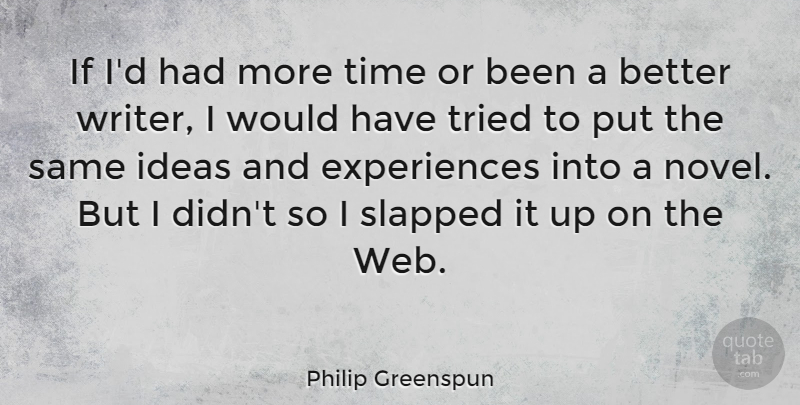 Philip Greenspun Quote About Ideas, More Time, Novel: If Id Had More Time...