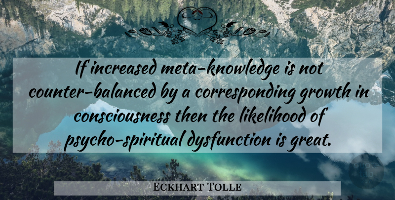 Eckhart Tolle Quote About Spiritual, Dysfunction, Growth: If Increased Meta Knowledge Is...