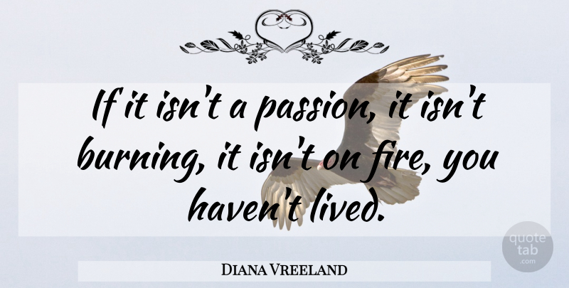 Diana Vreeland Quote About Passion, Fire, Burning: If It Isnt A Passion...