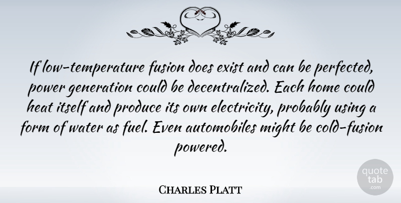 Charles Platt Quote About Exist, Form, Fusion, Generation, Heat: If Low Temperature Fusion Does...