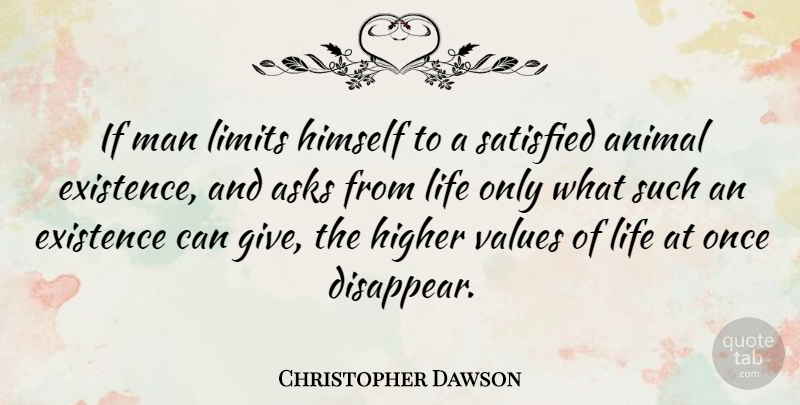 Christopher Dawson Quote About Men, Animal, Giving: If Man Limits Himself To...
