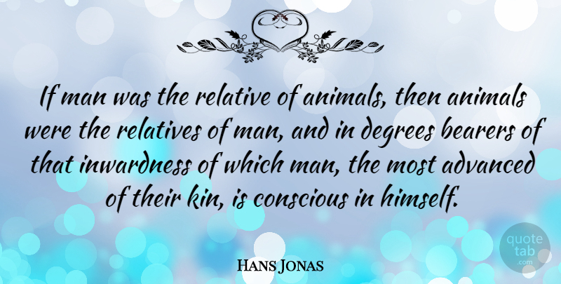 Hans Jonas Quote About Advanced, Conscious, Degrees, Man: If Man Was The Relative...