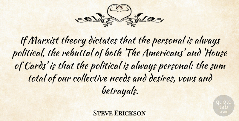 Steve Erickson Quote About Both, Collective, Dictates, Marxist, Needs: If Marxist Theory Dictates That...