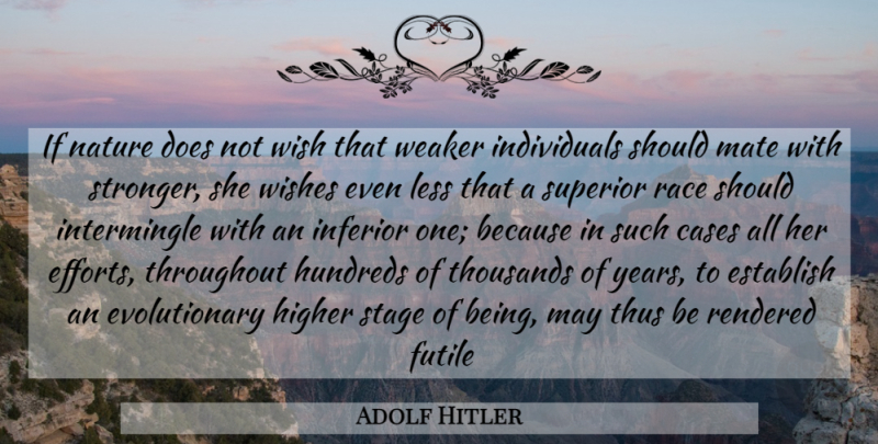 Adolf Hitler Quote About Race, Years, Effort: If Nature Does Not Wish...