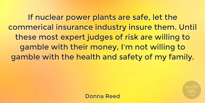 Donna Reed Quote About Safety, Judging, Risk: If Nuclear Power Plants Are...
