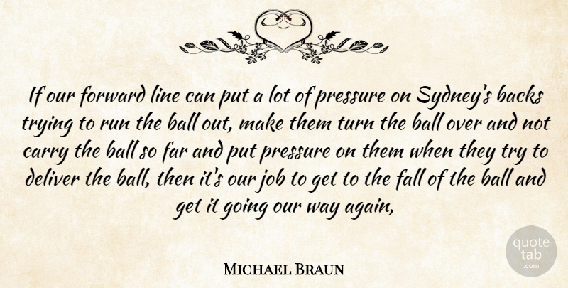 Michael Braun Quote About Backs, Ball, Carry, Deliver, Fall: If Our Forward Line Can...
