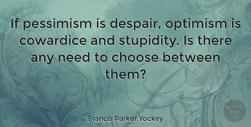 Francis Parker Yockey Quote About Optimism, Stupidity, Despair: If Pessimism Is Despair Optimism...