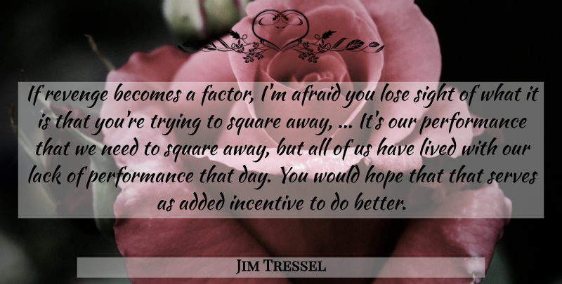 Jim Tressel Quote About Added, Afraid, Becomes, Hope, Incentive: If Revenge Becomes A Factor...