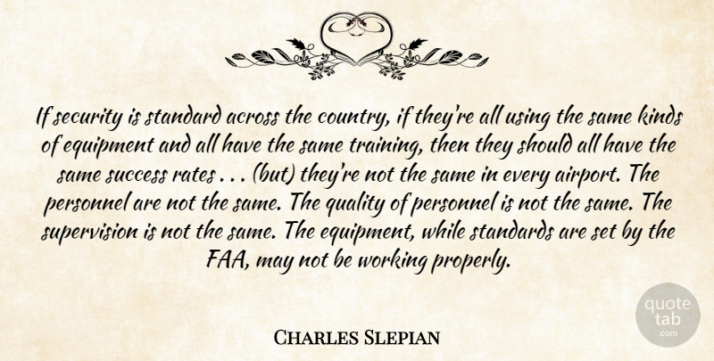 Charles Slepian Quote About Across, Equipment, Kinds, Personnel, Quality: If Security Is Standard Across...